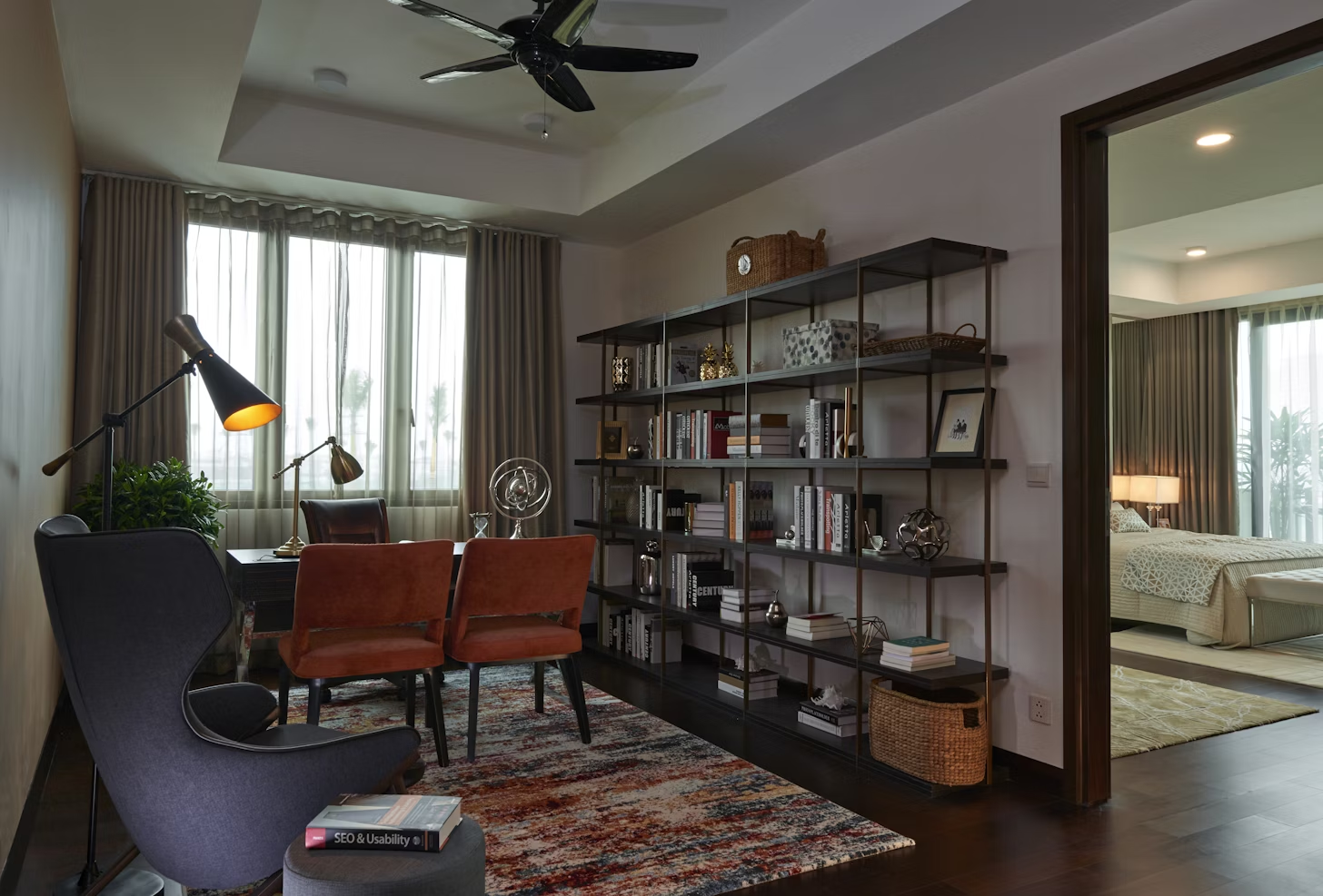 A home office with custom storage 
