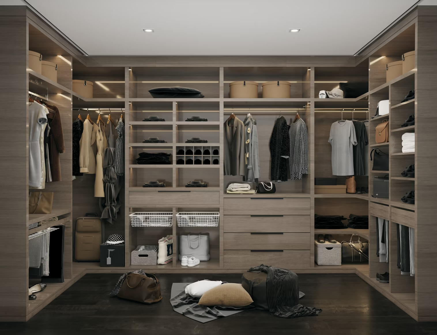 A walk-in closet