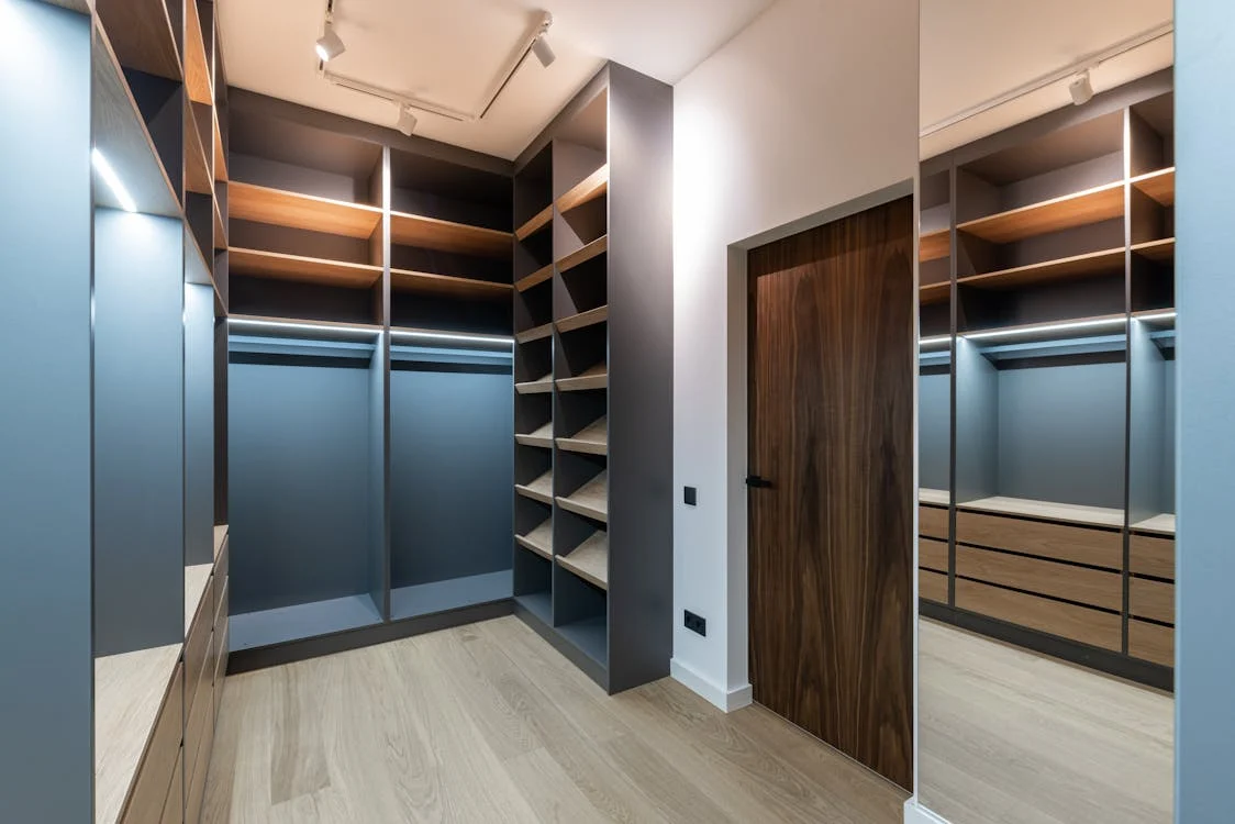 A walk-in closet