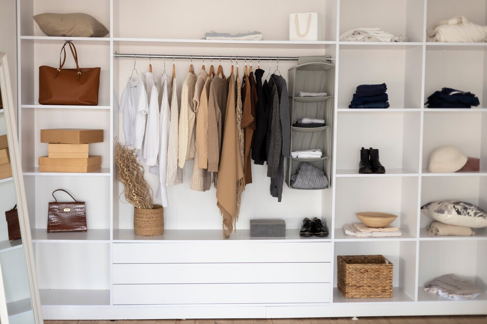 A walk-in closet